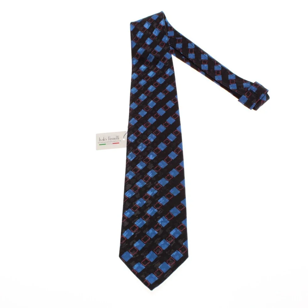 Italo Ferretti NWT Neck Tie in Black with Blue & Red Geometric Print 100% Silk